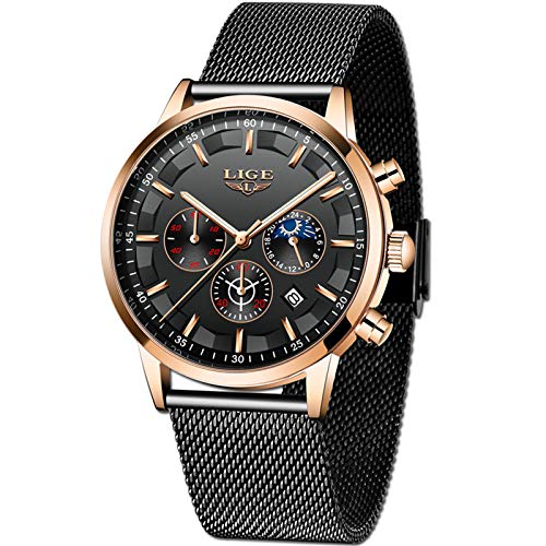 Reloj LIGE Fase Lunar Hombre Acero Inoxidable Negro – Shopavia