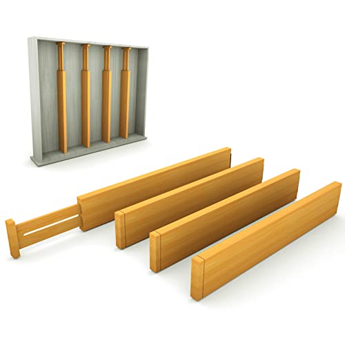 Separadores de cajones ajustables Sunix, 4 divisores de bambú