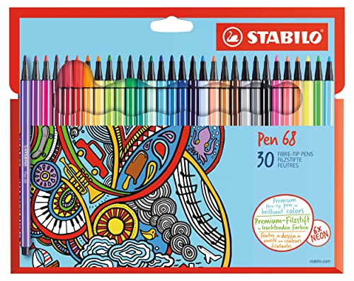 Set 30 Rotuladores STABILO Pen 68 – Punta Media (Colores Surtidos