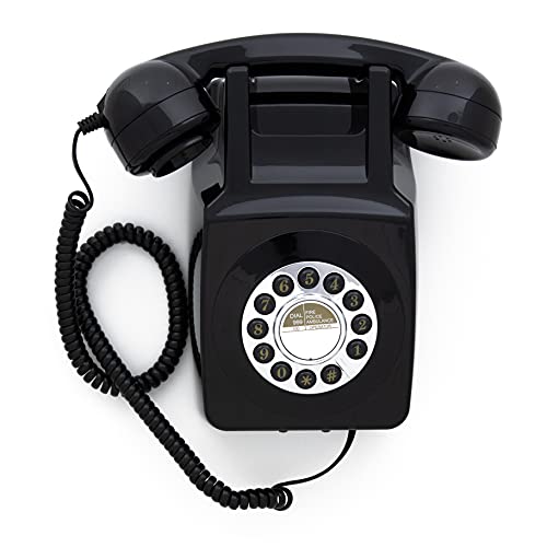 Teléfono fijo retro de pared GPO 746 con botones – Negro – Shopavia